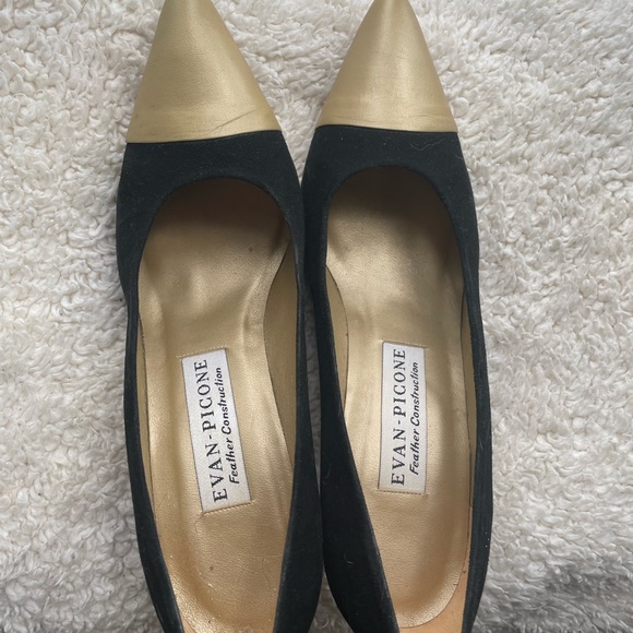 Vintage Evan Picone gold toe pointy black high heels size 10/40 - Picture 2 of 5